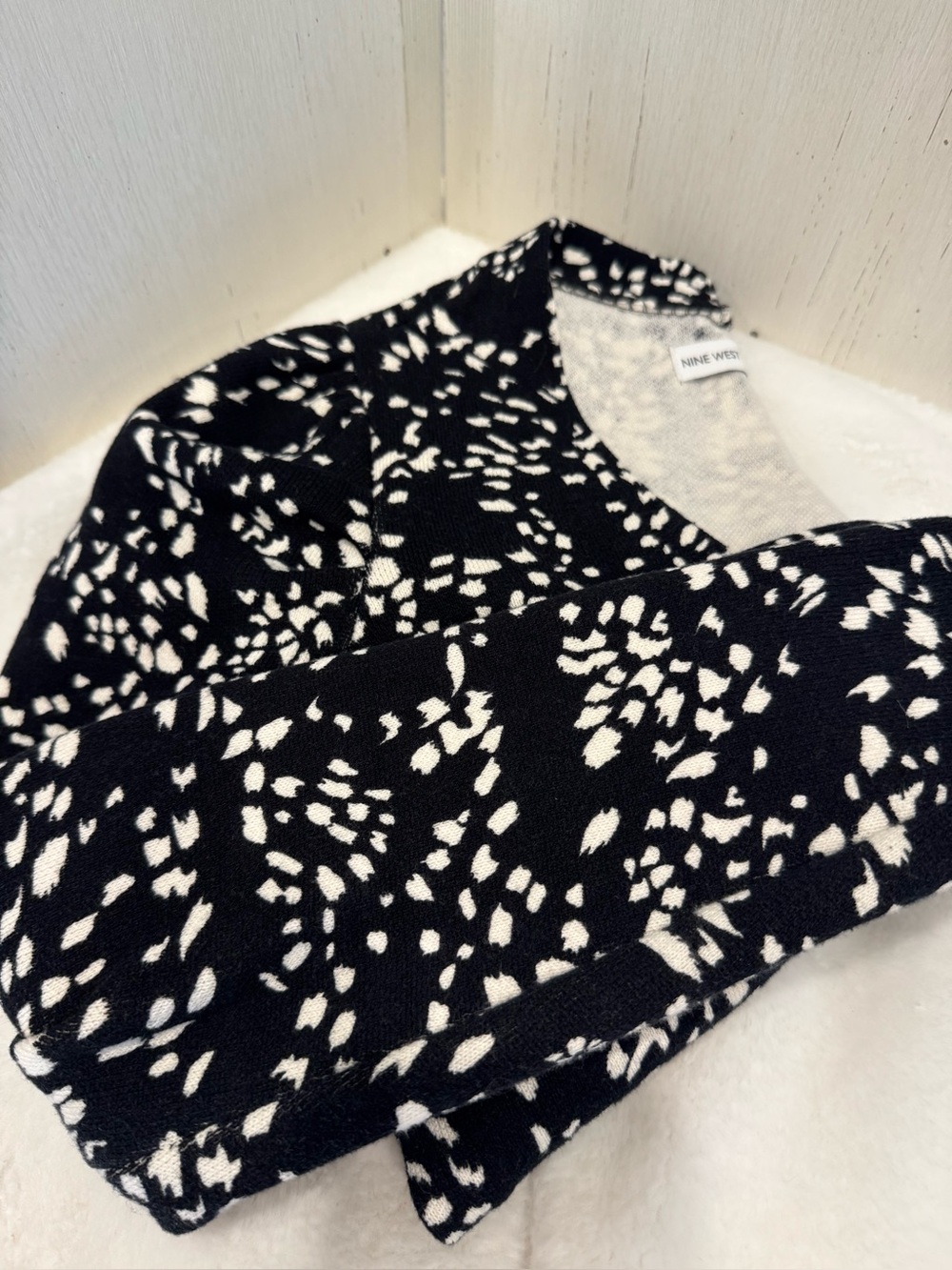 Nine West Black and White V-Neck Button Sweater
